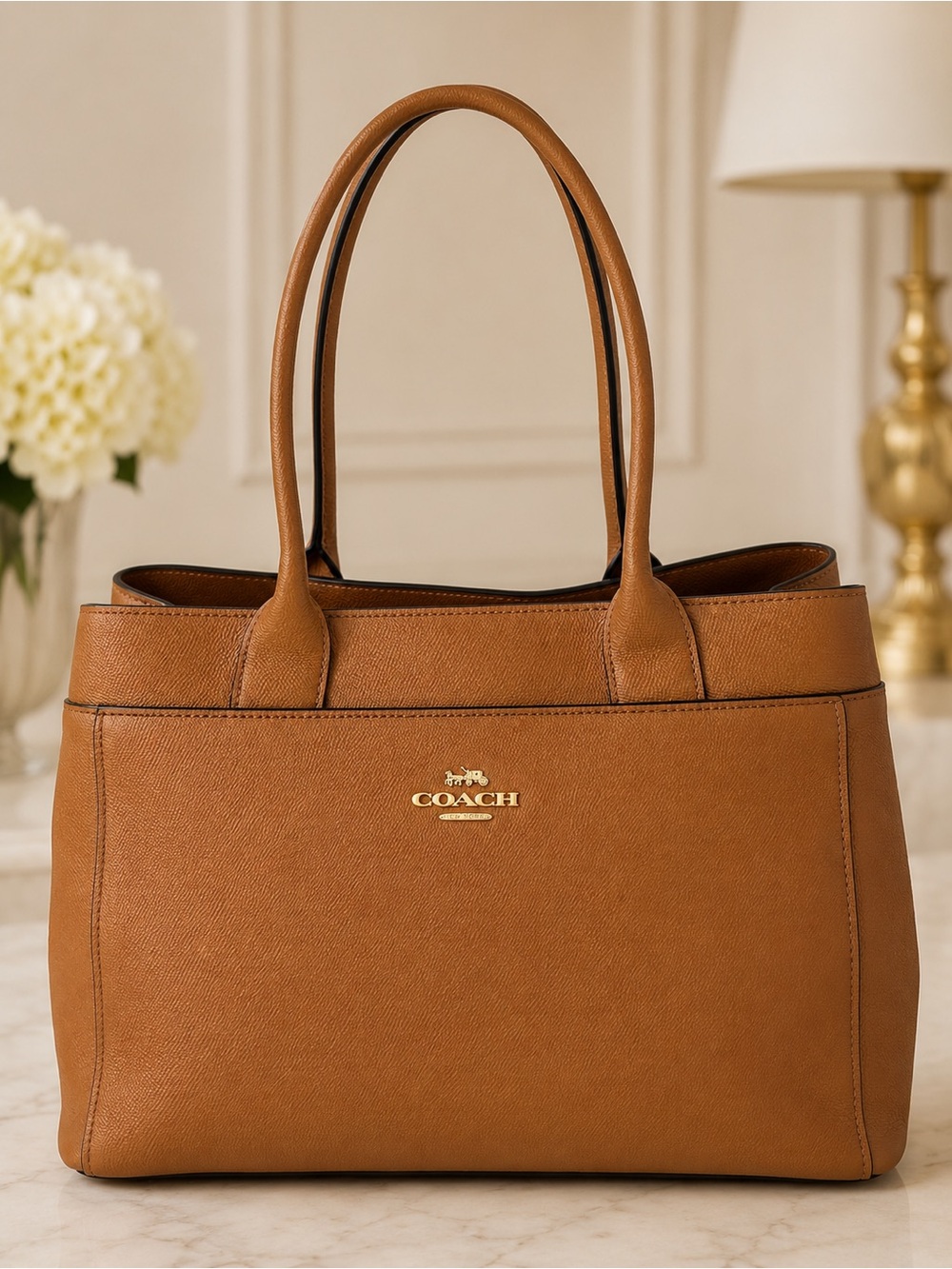 Coach Avenue Carryall Cognac Brown Crossgrain Leather Tote Shoulder Work Bag
